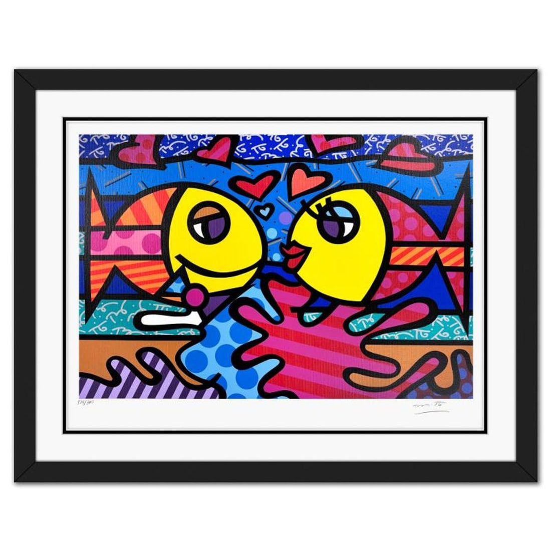 Britto, "Deeply in Love" Framed Limited Edition Serigraph, Numbered and Hand Signed with Letter of: Deeply in Love is a limited edition serigraph on paper by Britto, numbered and hand signed by the artist. This piece comes custom framed. Includes Letter of Authenticity. Measures approx. 24" x 30.5" 