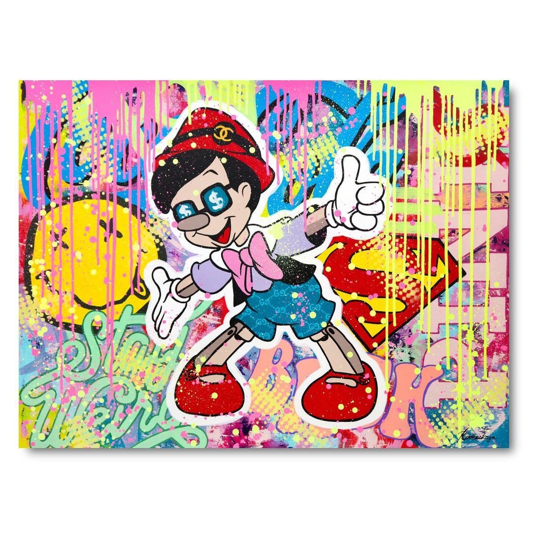 Nastya Rovenskaya- Original Oil on Canvas "Street Art Celebration": Artist: Nastya Rovenskaya. Medium: Original Oil on Canvas. Title: Street Art Celebration. Size: 30" x 40". Signature: Hand Signed. Certificate of Authenticity: Is included. Reference#: 30179.