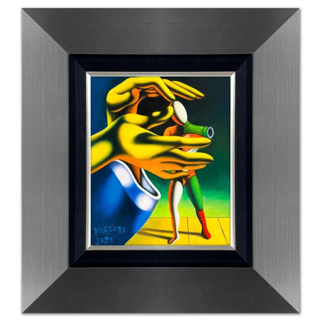 Mark Kostabi, "The Tender Touch of Creation" Framed Original Oil Painting on Canvas, Hand Signed: The Tender Touch of Creation is an original oil painting on canvas by Mark Kostabi, hand signed by the artist. This piece comes custom framed. Includes Certificate of Authenticity. Measures approx. 22