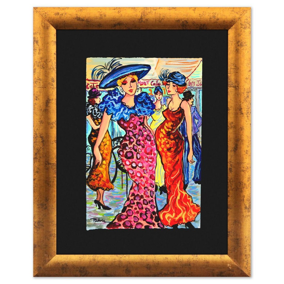 Patricia Govezensky- Original Watercolor "Promenade in Blue Velvet": Artist: Patricia Govezensky. Medium: Original Watercolor. Title: Promenade in Blue Velvet. Size: 11" x 7". Measures approx. 18" x 14" (framed). Signature: Hand signed. Certificate of Authenticity: Is 