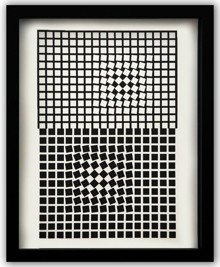 Victor Vasarely- Heliogravure Print "Untitled": Artist: Victor Vasarely. Medium: Heliogravure Print. Title: Untitled. Size: 13" x 10". Measures approx. 15" x 12" (framed). Additional: Custom Framed. Reference#: 21511.