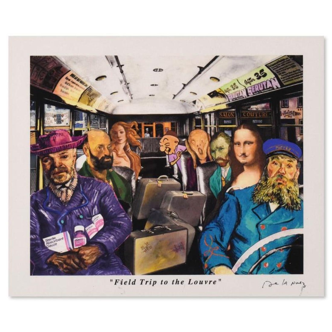 Nelson De La Nuez, "Field Trip to the Louvre" AP Limited Edition, Numbered and Hand Signed with: Field Trip to the Louvre is a limited edition artist proof on paper by Nelson De La Nuez, numbered and hand signed by the artist. Includes Letter of Authenticity. Measures approx. 12.5" x 10". Referen