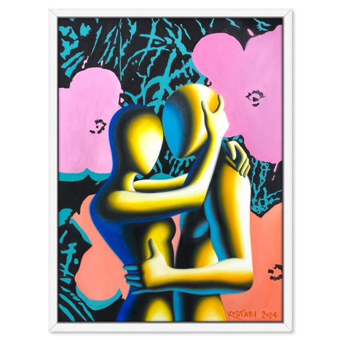 Mark Kostabi, "Precippise of Passion" Framed Original Oil Painting on Canvas, Hand Signed with a (1 of 3)