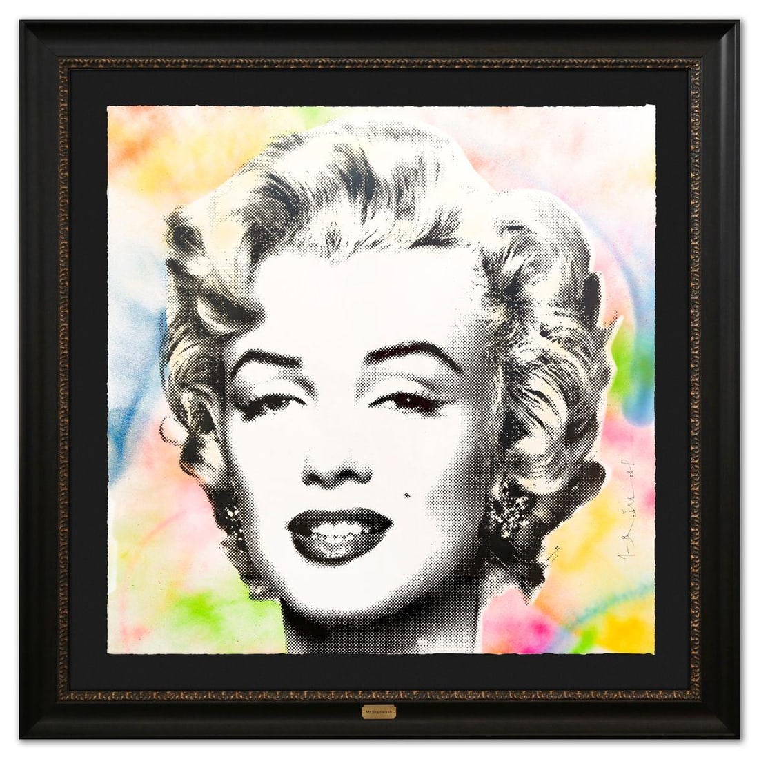 Mr. Brainwash- Original Mixed Media on Deckle Edge Paper "Marilyn Monroe": Artist: Mr. Brainwash. Medium: Original Mixed Media on Deckle Edge Paper. Title: Marilyn Monroe. Size: 40" x 40". Measures approx. 56" x 56" (framed). Signature: Hand Signed. Certificate of Authentici