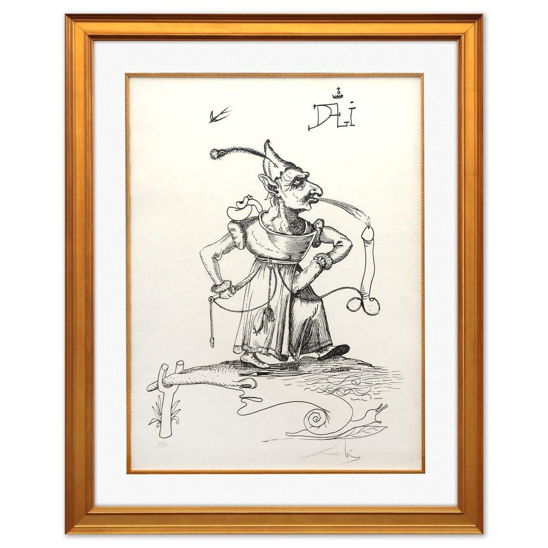 Salvador Dali- Original Lithograph from Gouache and Collage "Les Songes Drolatiques de Pantagruel": Artist: Salvador Dali. Medium: Original Lithograph from Gouache and Collage. Title: Les Songes Drolatiques de Pantagruel. Size: 28" x 21". Measures approx. 37" x 30" (framed). Signature: Hand signed a