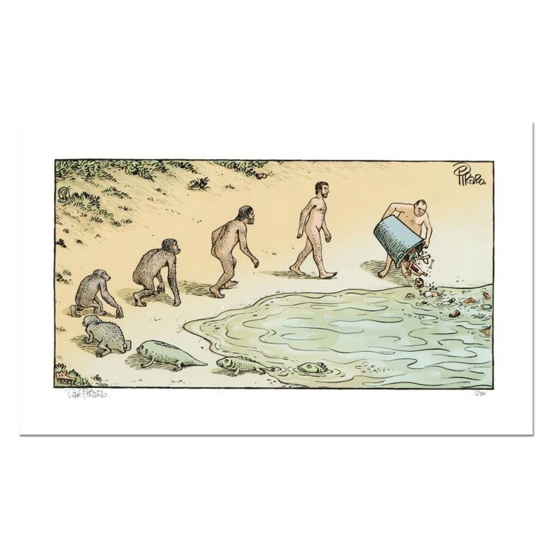 Bizarro, "Evolution Trash" Numbered Limited Edition Hand Signed by creator Dan Piraro; Letter of (1 of 2)