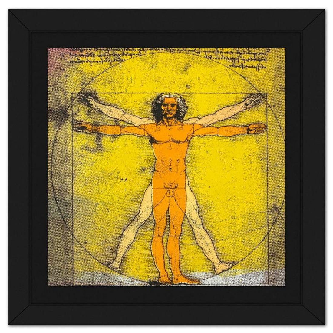 Steve Kaufman (1960-2010), "Vitruvian Man" Framed Hand Embellished Limited Edition Silscreen,: Vitruvian Man is a hand embellished limited edition silkscreen on canvas by Andy Warhol protege, Steve Kaufman (1960-2010), numbered 21/50 inverso and hand signed by the artist. This piece comes custo