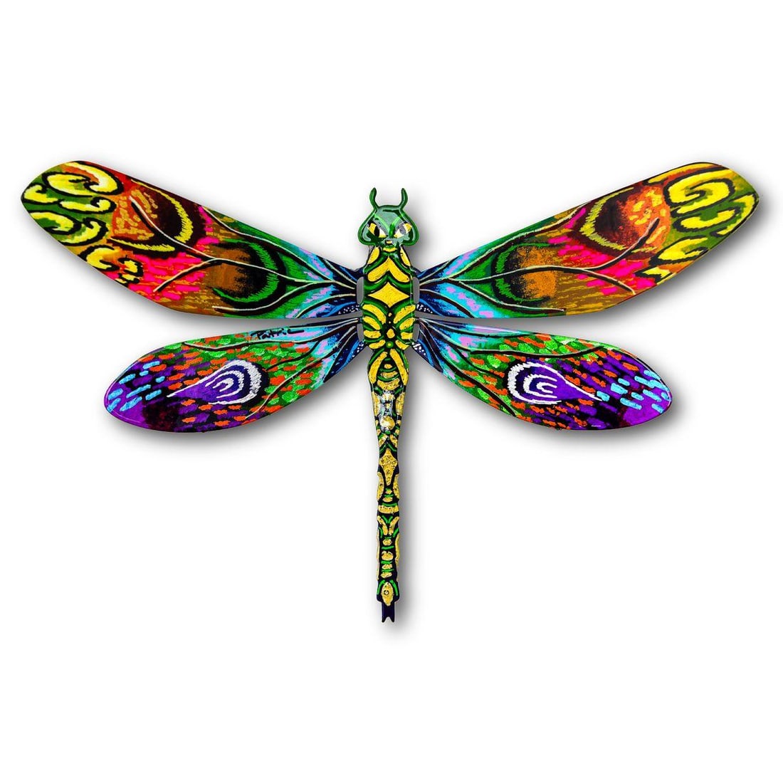 Patricia Govezensky- Original Painting on Cutout Steel "Dragonfly": Artist: Patricia Govezensky. Medium: Original Painting on Cutout Steel. Title: Dragonfly. Size: 7.5" x 12". Signature: Hand Signed by the Artist. Certificate of Authenticity: Is included. Reference#: 