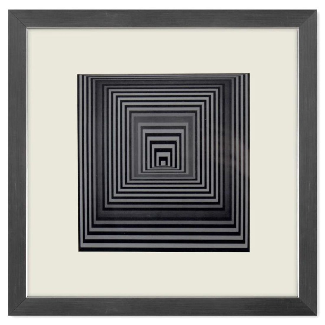 Victor Vasarely (1908-1997), "Vonal - 4 de la serie Vonal" Framed 1971 Heliogravure Print with: Vonal - 4 de la serie Vonal is a heliogravure print on paper, published in 1971, by Victor Vasarely (1908-1997). This piece comes custom framed, with a letter of authenticity and with a 1976 Vasarely 