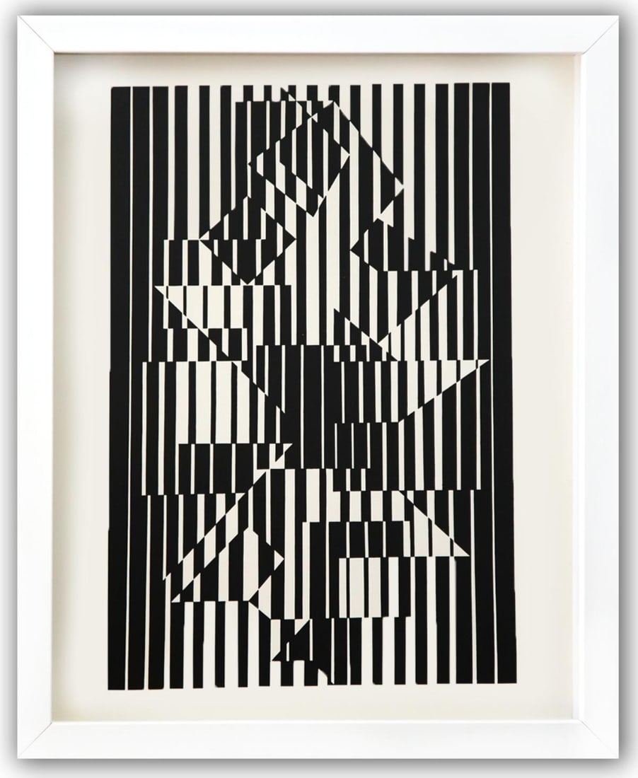 Victor Vasarely- Heliogravure Print "Untitled": Artist: Victor Vasarely. Medium: Heliogravure Print. Title: Untitled. Size: 13" x 10". Measures approx. 15" x 12" (framed). Additional: Custom Framed. Reference#: 21521.