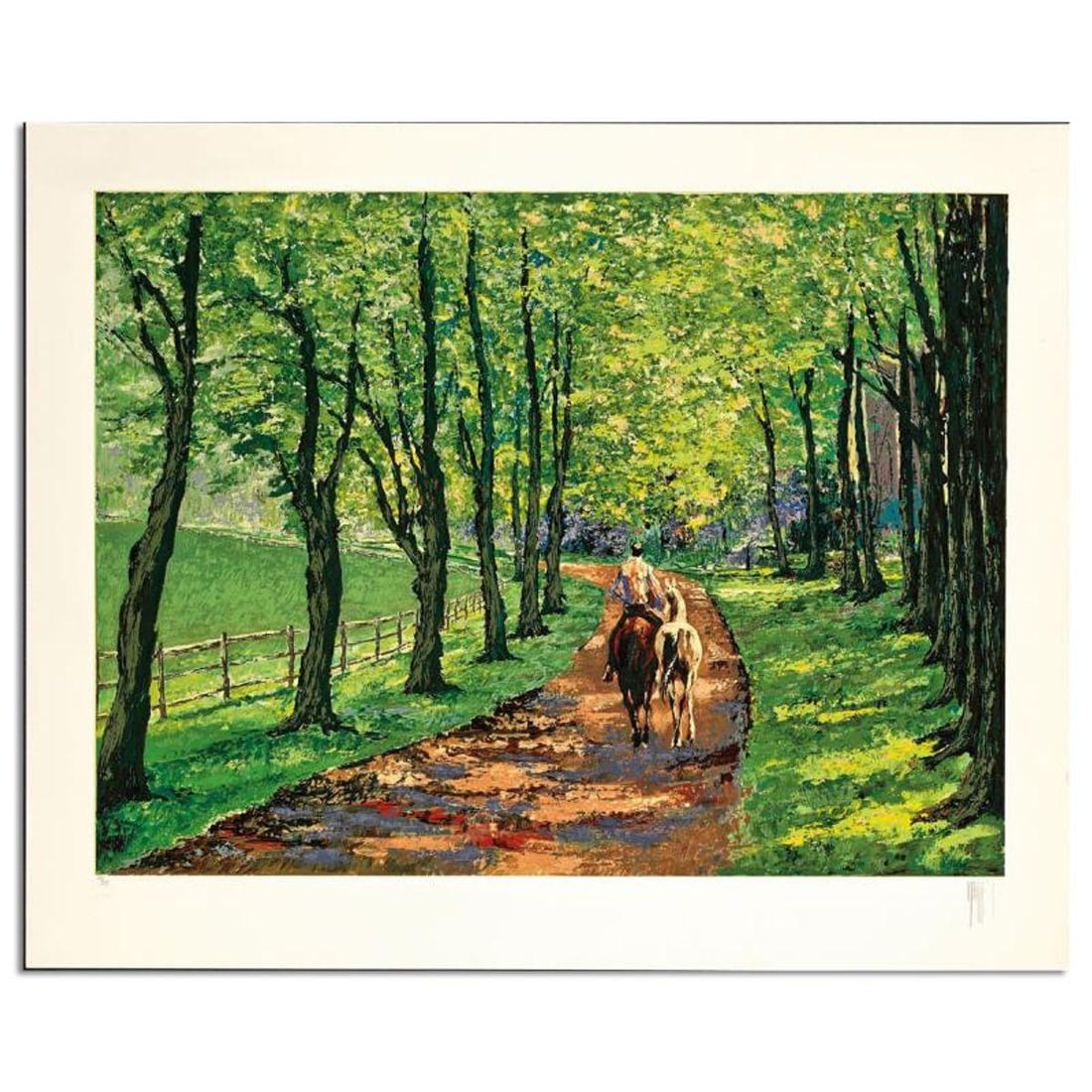 Mark King (1931-2014), "Pasture Lane" Hand Signed Limited Edition Serigraph with Letter of: Pasture Lane is a limited edition serigraph on paper by Mark King (1931-2014). Hand signed and numbered, this piece comes with a letter of authenticity and measures approximately 30" x 40" (image). Re
