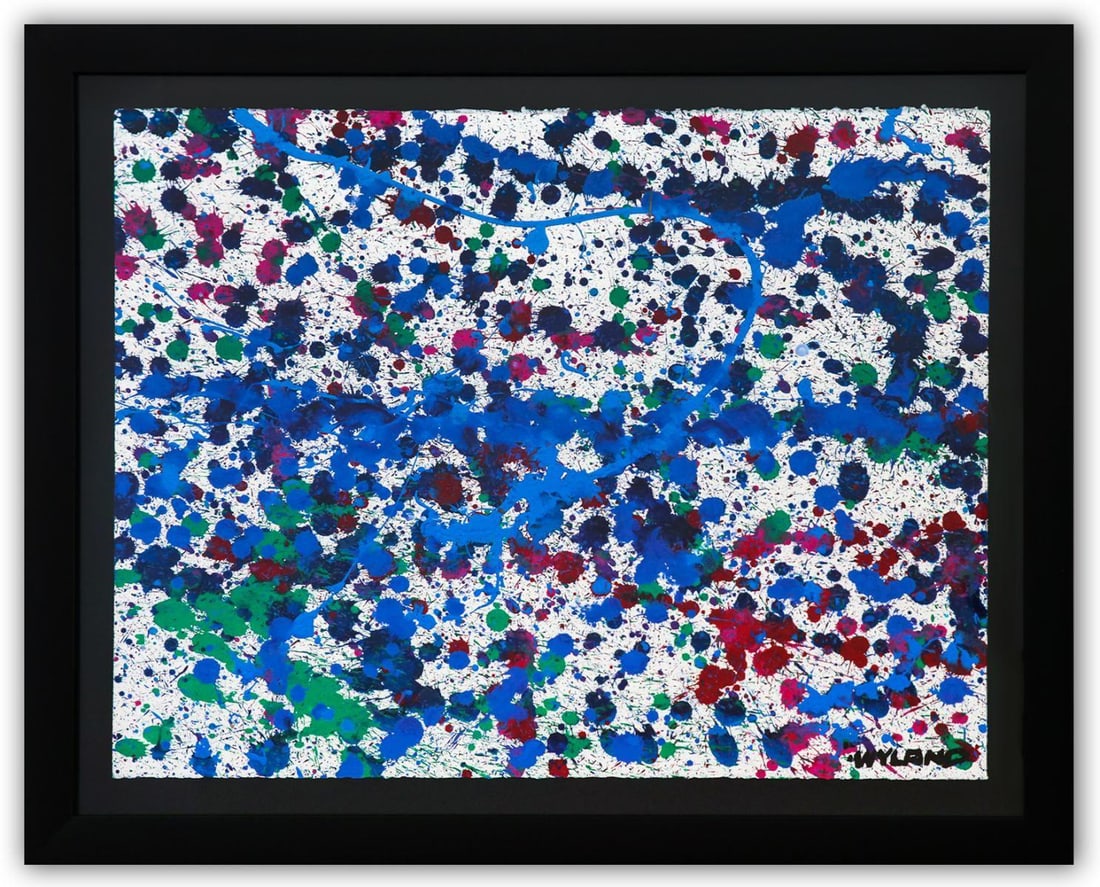 Wyland- Original Watercolor Painting on Deckle Edge Paper "Abstract Drip": Artist: Wyland. Medium: Original Watercolor Painting on Deckle Edge Paper. Title: Abstract Drip. Size: 22" x 30". Measures approx. 29" x 36" (framed). Signature: Hand Signed by the artist. Certificate