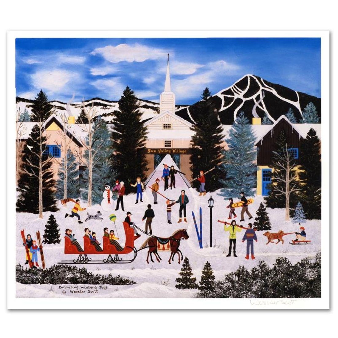 Jane Wooster Scott, "Embracing Winter's Joys" Hand Signed Limited Edition Lithograph with Letter of (1 of 1)