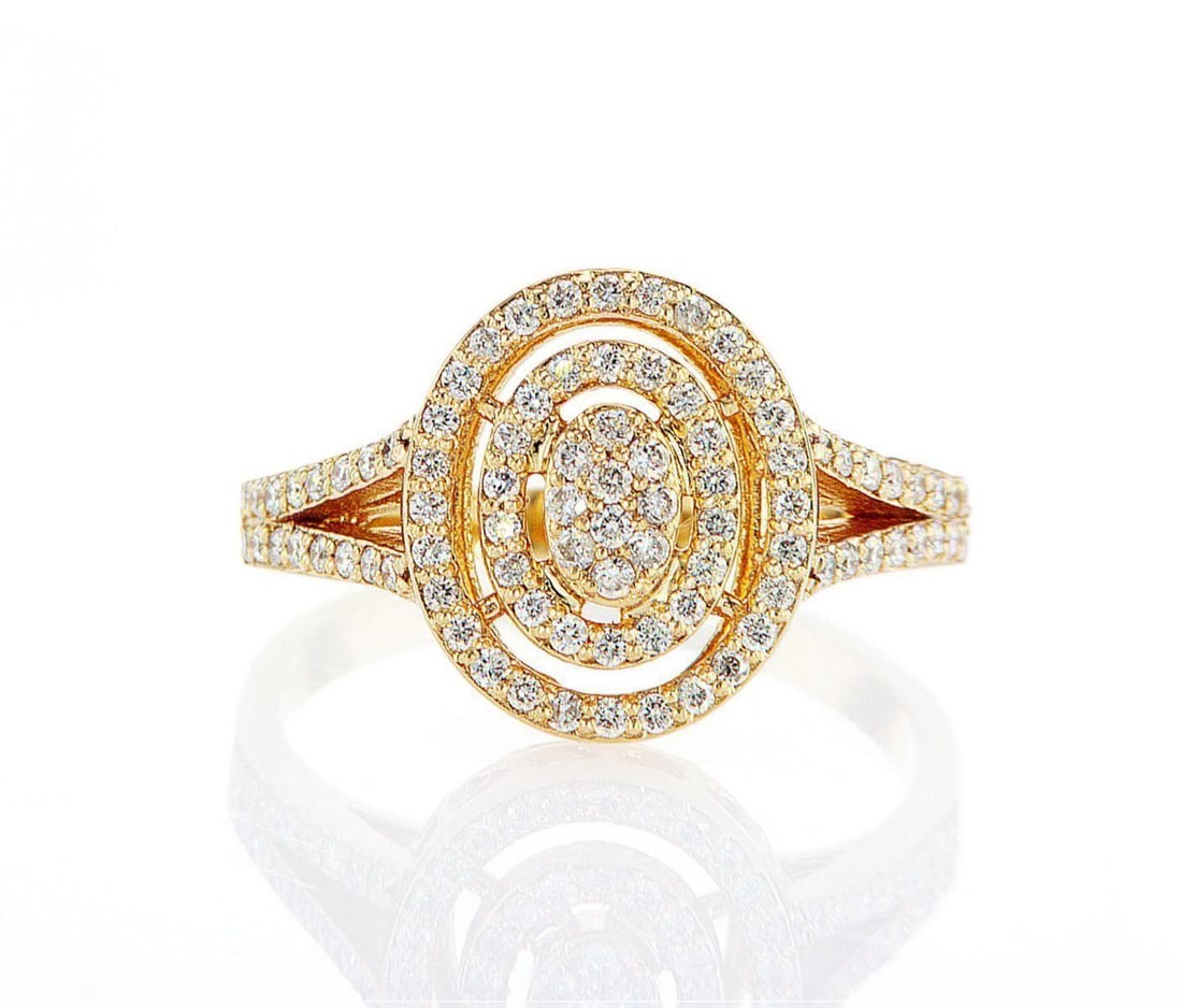 14kt Yellow Gold 0.71ctw Diamond Ring: One 14k yellow gold ring, set with natural diamond. Jewelry Weight: 4.02Grs Total Diamonds Weight: 0.71Cts Main Stones Description: Quantity: 90 Cut and shape: Round Brilliant Carats Weight: 0.71 Clar