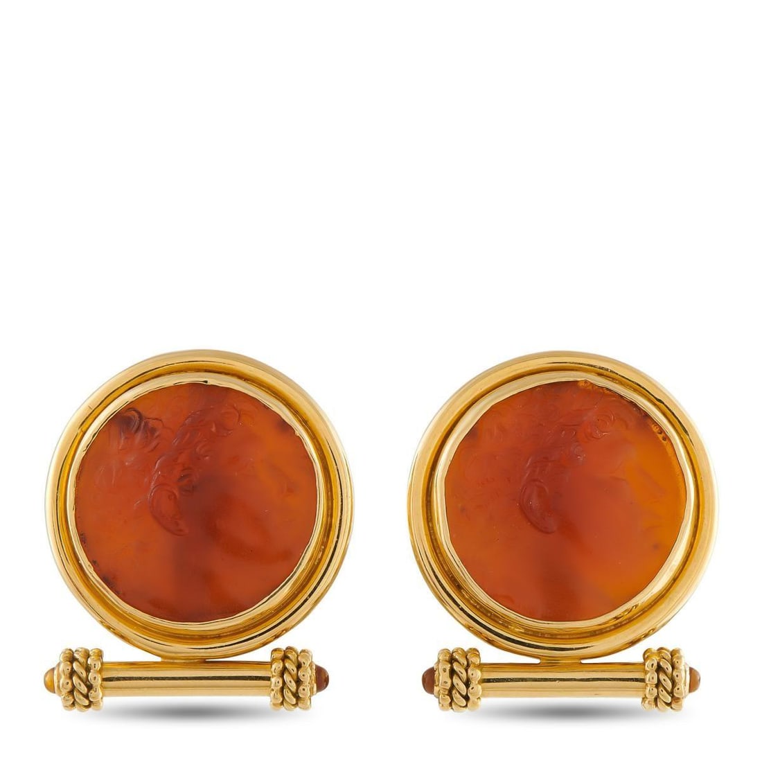 ELIZABETH LOCKE 18K YELLOW GOLD VENETIAN GLASS CLIP-ON EARRINGS: Add a touch of warmth and sophistication to any ensemble with these Elizabeth Locke earrings. Opulent Venetian Glass accents elevate the sleek circular settings. Crafted from 18K Yellow Gold, each ear