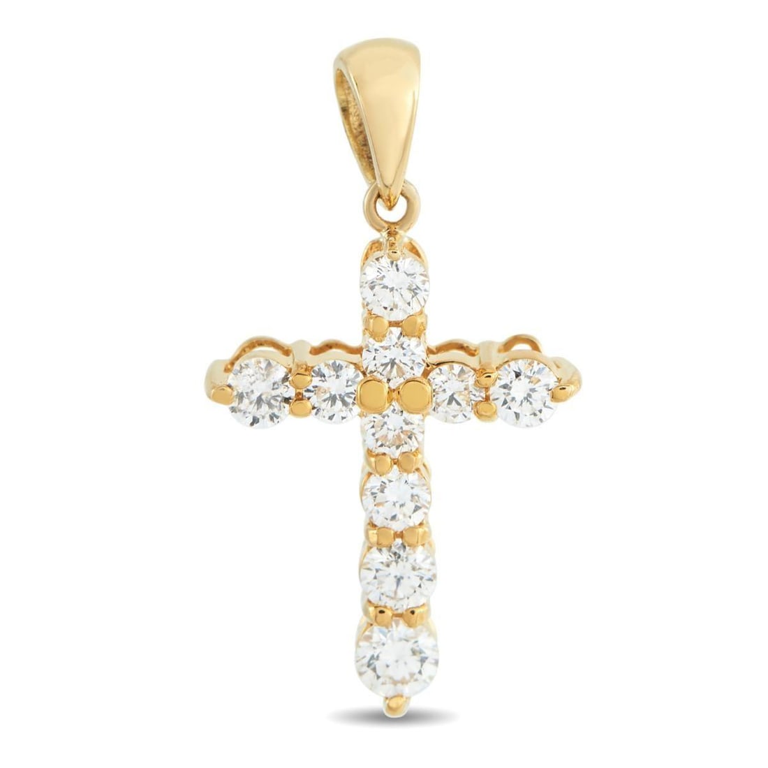 18K YELLOW GOLD 0.50CT DIAMOND CROSS PENDANT: Sparkling Diamonds totaling 0.50 carats cover this timeless cross pendant. Set in 18K Yellow Gold, it measures 0.80 long by 0.50 wide and allows you to create a perfectly customized piece of jewelry.T