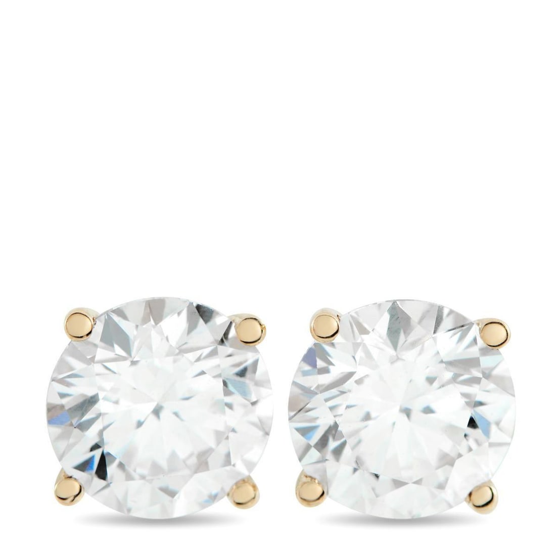 14K YELLOW GOLD 3.48CT LAB-GROWN DIAMOND STUD EARRINGS: A refined take on everyday sparkle. The martini setting in 14K yellow gold allows the 1.76 carat and 1.72 carat lab-grown diamonds, both of G color and VS2 clarity grade, to sit low and close to the e
