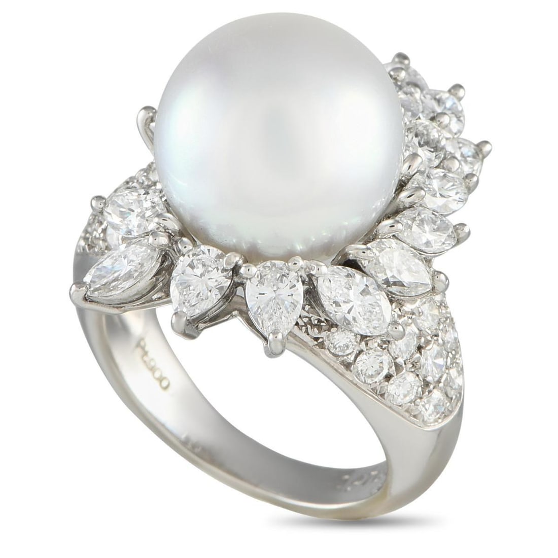 PLATINUM 2.47CT DIAMOND AND PEARL RING (1 of 3)