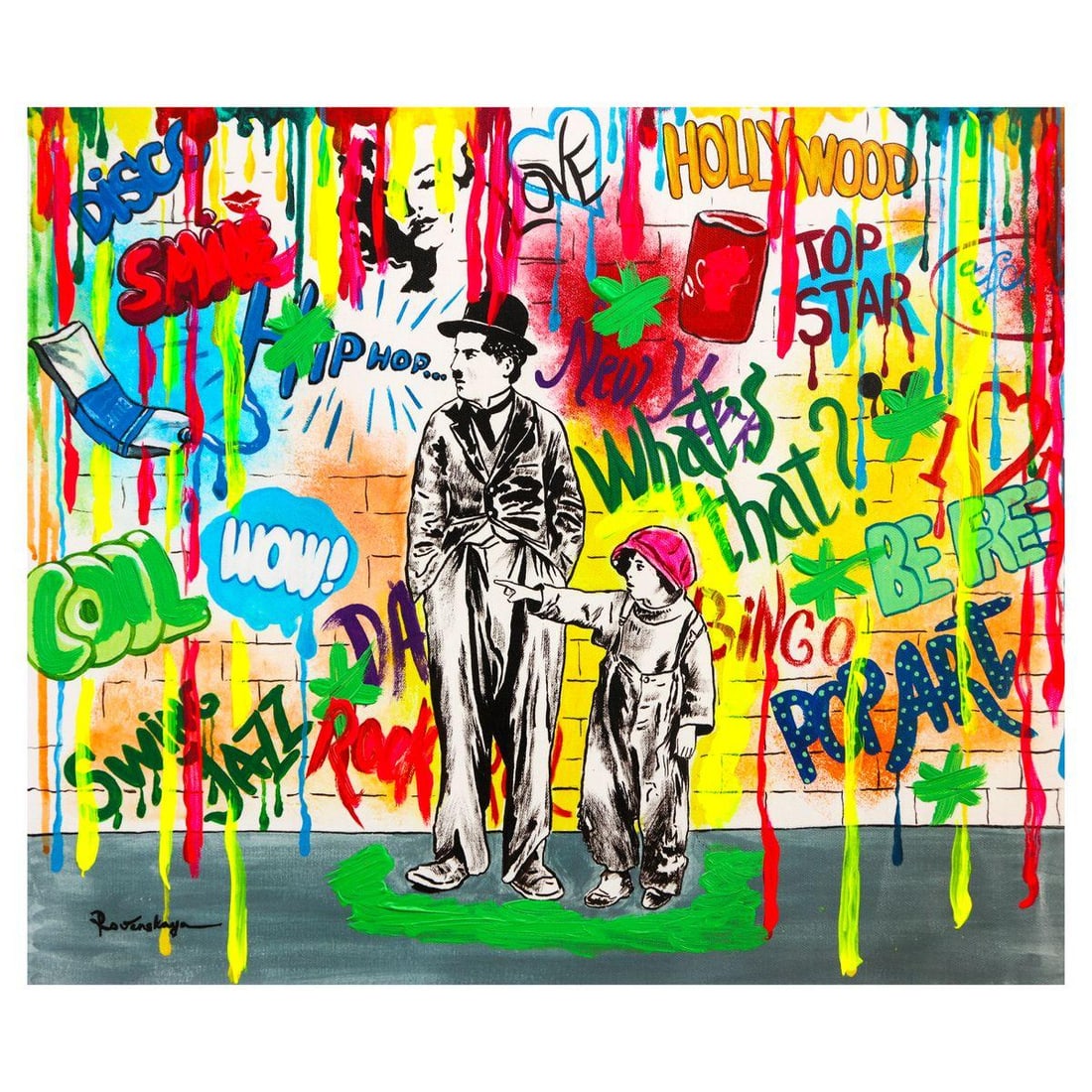Nastya Rovenskaya- Mixed Media on Canvas "Wanna be like Chaplin" (1 of 2)