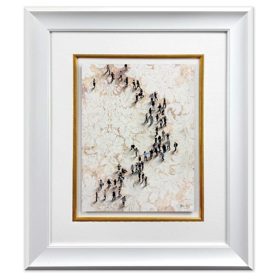 Craig Alan, "Fragments (Populous)" Framed Original Mixed Media on Vintage Wallpaper, Hand Signed: Fragments (Populous) is an original mixed media on vintage wallpaper by Craig Alan, hand signed by the artist. This piece comes custom framed. Includes Letter of Authenticity. Measures approx. 27" x 2
