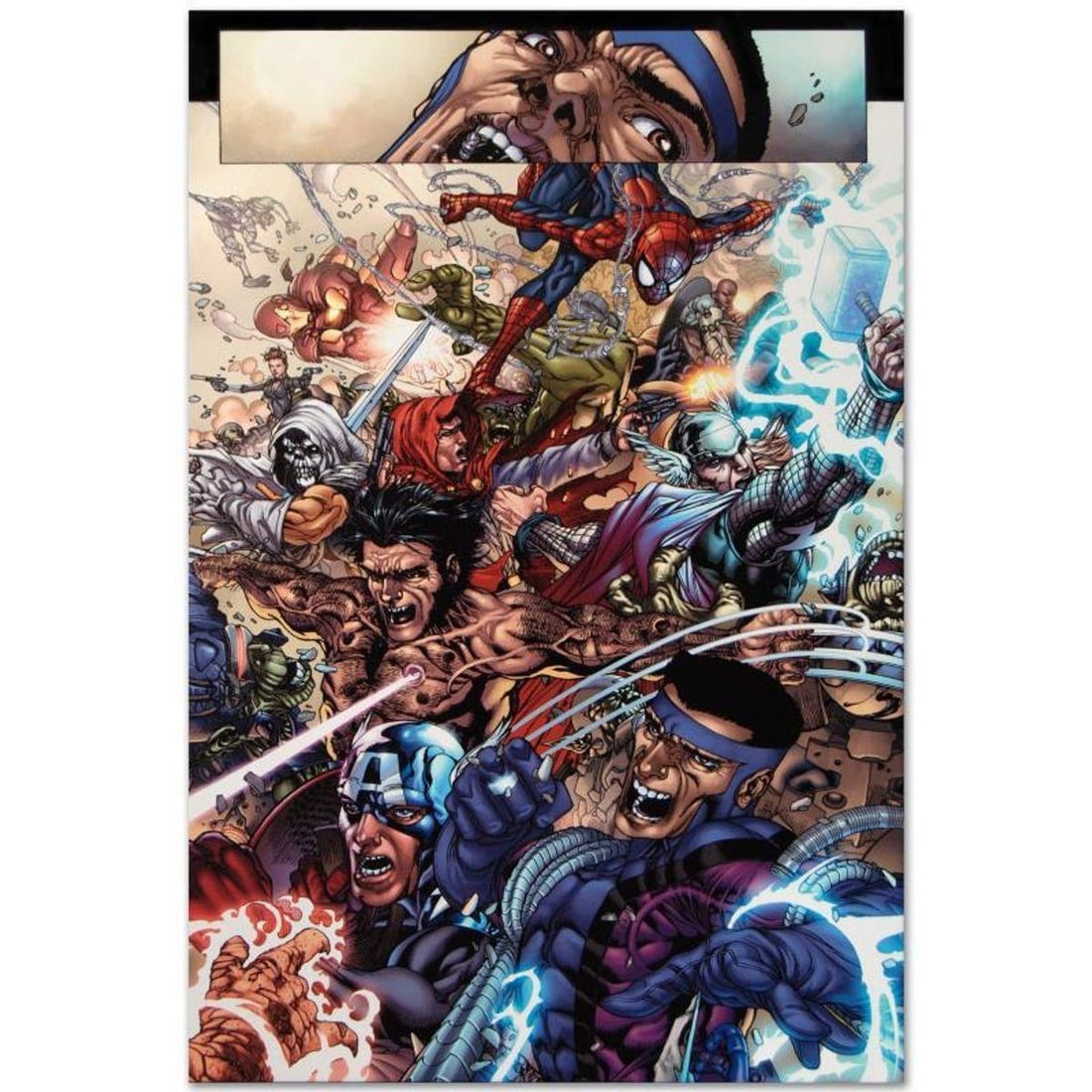 Marvel Comics "Avengers: The Initiative #19" Numbered Limited Edition Giclee on Canvas by Harvey: A piece of comic book history, this limited edition, from original art by Harvey Tolibao, depicts classic marvel characters such as Wolverine, The Crusader, and Spider-Man. Harvey Tolibao earned his f