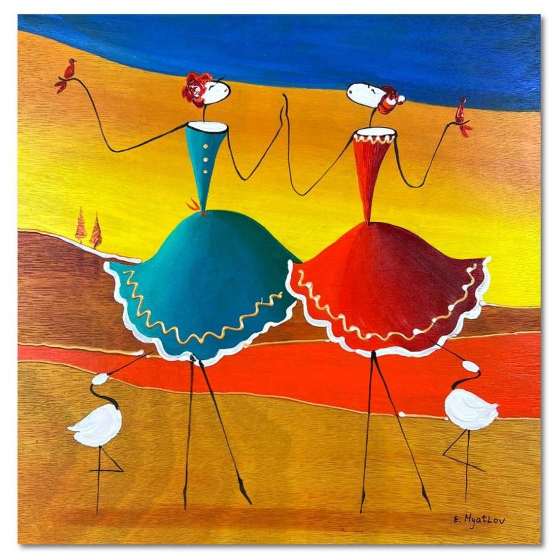 Ester Myatlov, Hand Signed Original Painting on Wood Panel with Letter of Authenticity.: This is an original painting oil on wood panel by Ester Myatlov. Hand signed by the artist, this piece comes with a letter of authenticity. Measures approximately 12" x 12" (image).