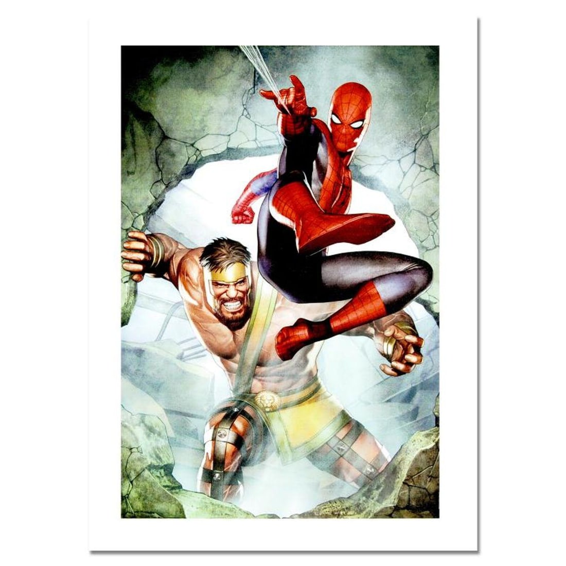 Marvel Comics, "Assault New Olympus Prologue #1" Numbered Limited Edition Canvas by Adi Granov with: A piece of comic book history, this limited edition print, drawn by Adi Granov, depicts a scene from the classic Spider-Man series. While working for Marvel, Adi Granov has drawn covers for