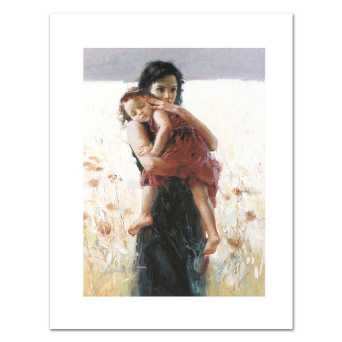 Pino (1939-2010), "Maternal Instincts" Limited Edition on Canvas, Numbered and Hand Signed with: Maternal Instincts is a limited edition giclee on canvas by Pino (1939-2010), numbered and hand signed by the artist. Includes Certificate of Authenticity. Measures approx. 10" x 14" (image). Referenc