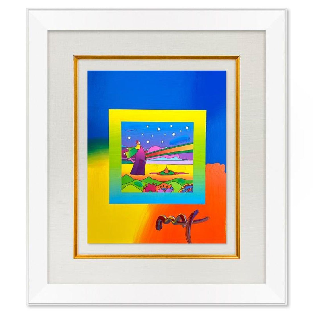 Peter Max, "2 Sages with Stars" Framed One-of-a-Kind Mixed Media, Hand Signed with Registration (1 of 2)