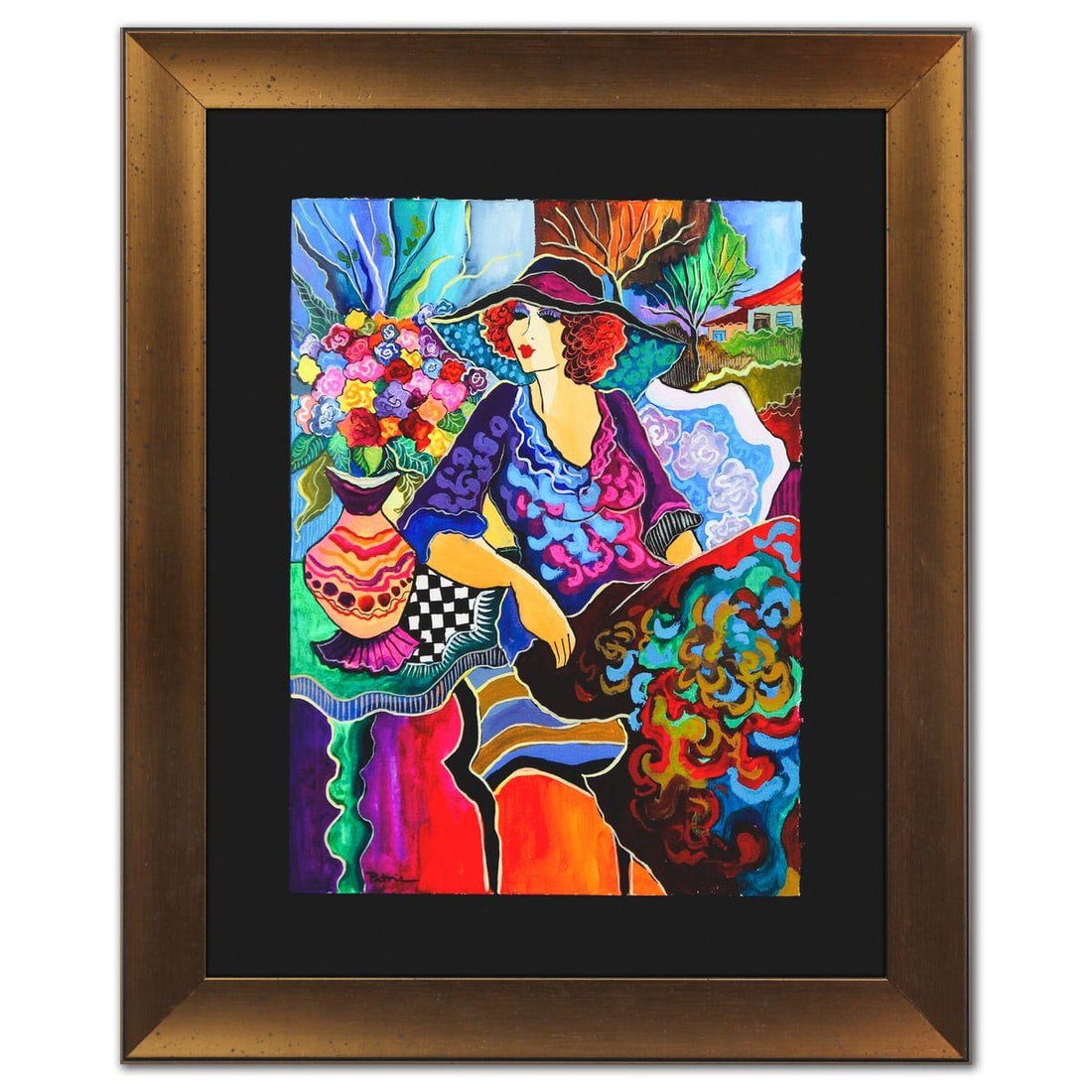Patricia Govezensky- Original Watercolor "Floral Reverie": Artist: Patricia Govezensky. Medium: Original Watercolor. Title: Floral Reverie. Size: 15" x 11". Measures approx. 22" x 18" (framed). Signature: Hand signed. Certificate of Authenticity: Is included.