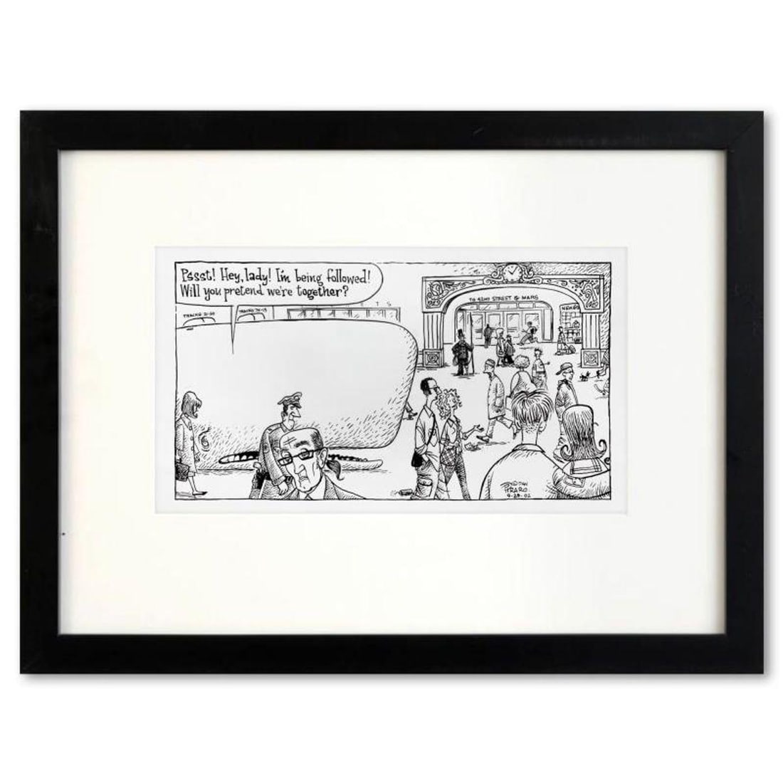 Bizarro, "Whale Tail" is a Framed Original Pen & Ink Drawing by Dan Piraro, Hand Signed with Letter: Enter a surreal and satirical world of twisted imagination and award winning creativity. "Whale Tail" is an original pen & ink drawing on paper by Dan Piraro, creator of the critically acclaimed and a