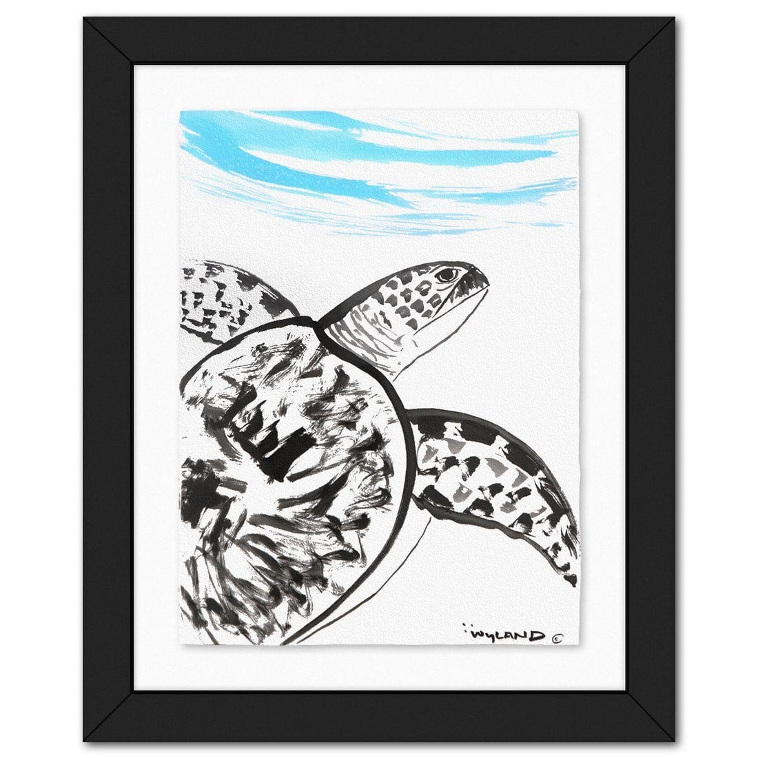 Wyland- Original Sumi Ink Painting "Turtle": Artist: Wyland. Medium: Original Sumi Ink Painting. Title: Turtle. Size: 30" x 23". Measures approx. 40" x 33" (framed). Signature: Hand signed by the artist. Certificate of Authenticity: Is included.