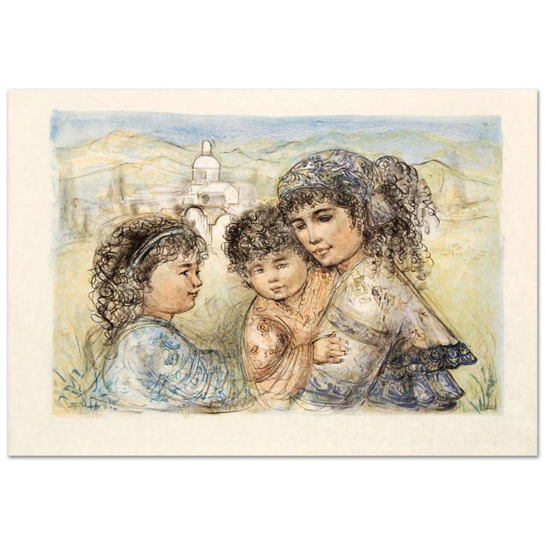 Zalina with Aries and Ande Limited Edition Lithograph by Edna Hibel (1917-2014), Numbered and Hand (1 of 1)