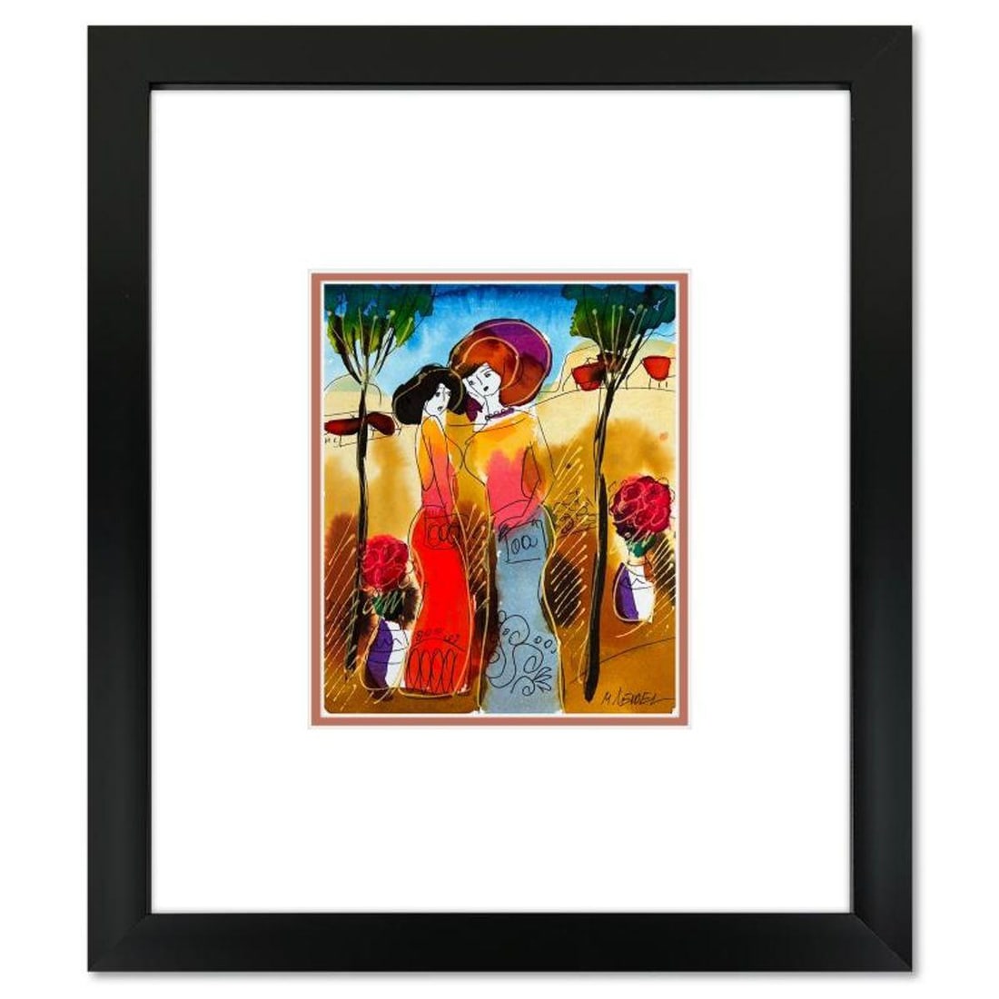 Moshe Leider, Framed Original Mixed Media Watercolor Painting, Hand Signed with Letter of (1 of 2)