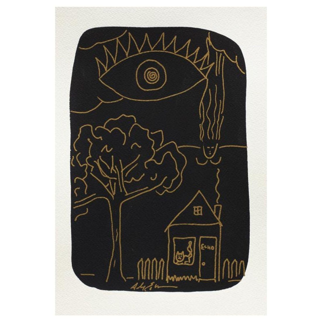 Alex Echo, "Untitled" Hand Signed Original Painting with Letter of Authenticity.: Untitled is an original painting, ink, gouache, and gold pen on paper by Alex Echo. Hand signed and accompanied by a letter of authenticity. Measures approximately 10.25" x 7".