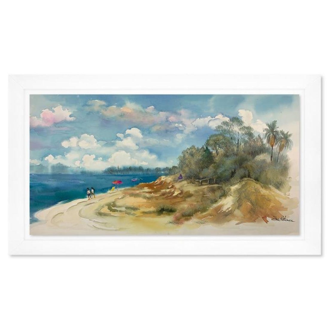 Zina Roitman, Framed Hand Signed Original Painting with Letter of Authenticity.: This is an untitled original painting on paper by Zina Roitman. The piece is hand signed, framed, and comes with a letter of authenticity. Measures approximately 20" x 35" (frame), 16" x 31" (sheet). 