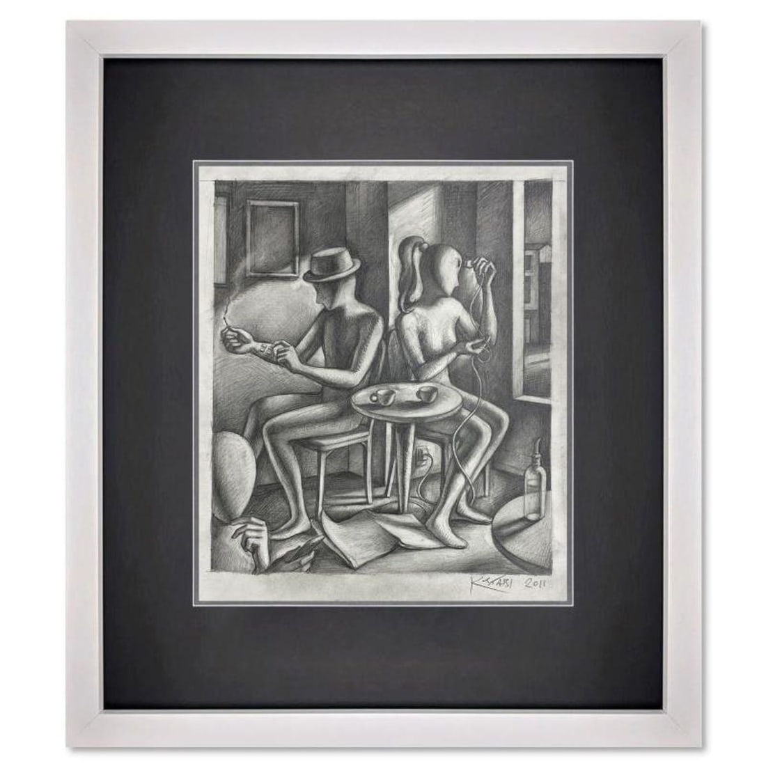 Mark Kostabi, "Auto Update" Framed Original Drawing on Paper, Hand Signed with Certificate of (1 of 3)