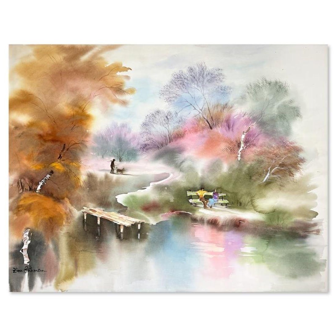 Zina Roitman, Hand Signed Original Painting with Letter of Authenticity.: This is an untitled original painting on paper by Zina Roitman. The piece is hand signed and comes with a letter of authenticity. Measures approximately 23.5" x 30.5".