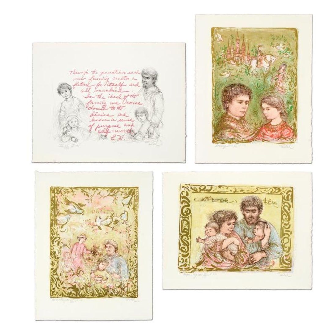 Edna Hibel (1917-2014), "The Family Suite Edition III" 4-Piece Limited Edition Lithograph Suite,: The Family Suite Edition III is a 4-piece set of limited edition lithographs on paper celebrating the beauty of family in all of its four stages: "Sowing - The Promise", "Ripening - The Fulfillment", 