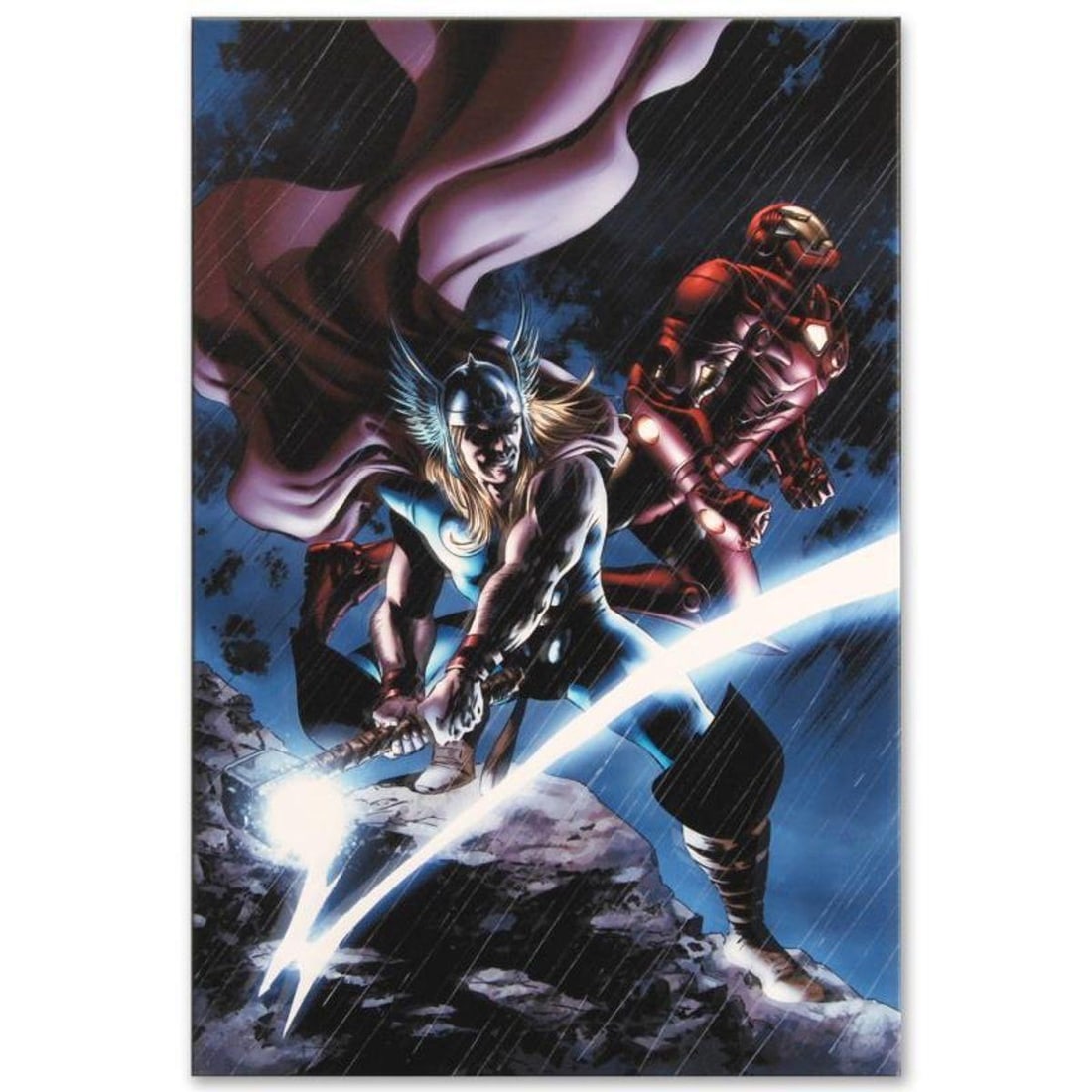 Marvel Comics "Thor #80" Numbered Limited Edition Giclee on Canvas by Steve Epting with COA.: A piece of comic book history, this limited edition, from original art by Steve Epting, depicts the heroic Iron Man and Thor. Steve Epting began working with Marvel Comics in the early 1990s; his firs