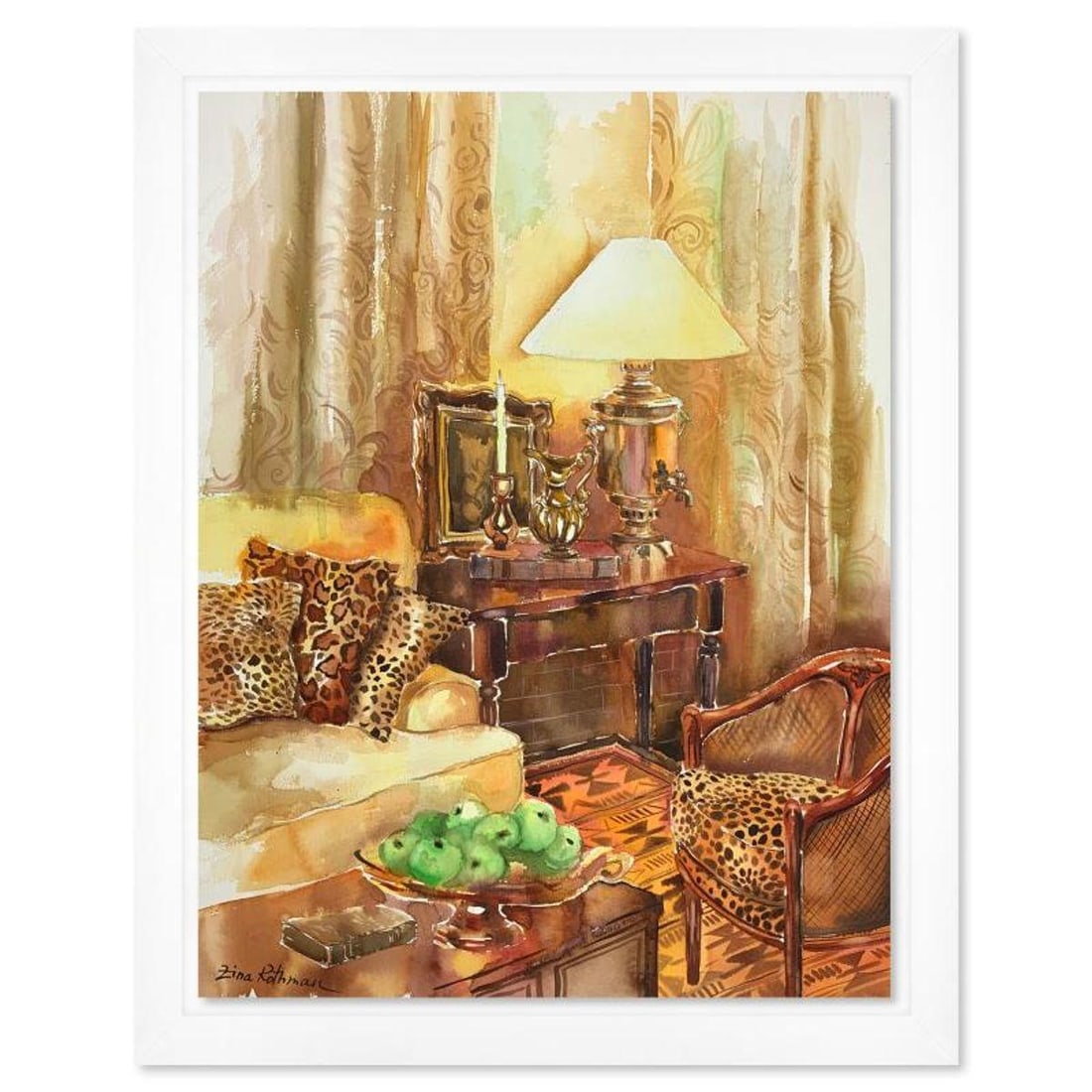 Zina Roitman, Framed Hand Signed Original Painting with Letter of Authenticity.: This is an untitled original painting on paper by Zina Roitman. The piece is hand signed, framed, and comes with a letter of authenticity. Measures approximately 34.5" x 26.5" (frame), 30.5" x 22.5" (