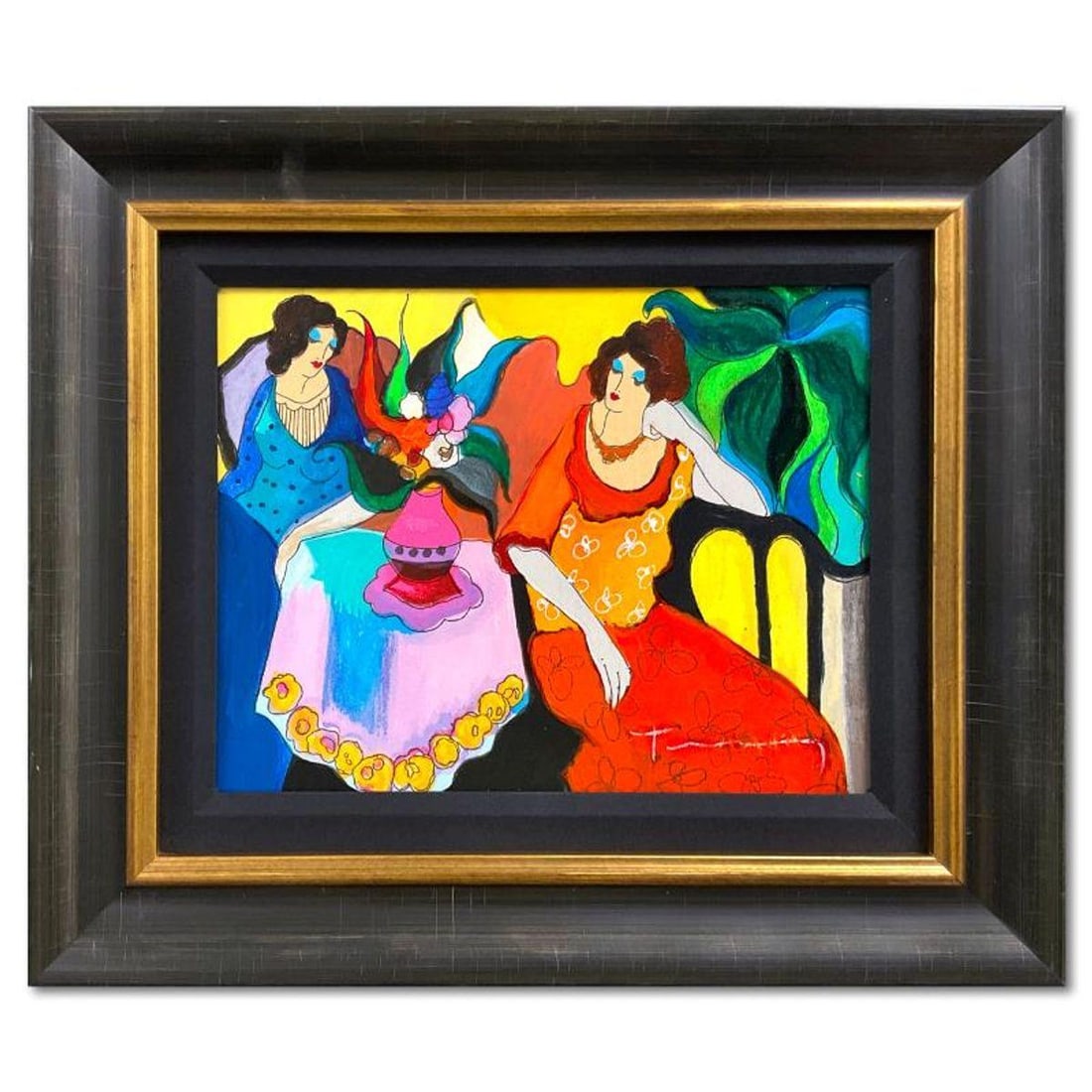 Itzchak Tarkay (1935-2012), "Tranquility" Framed One-of-a-Kind Mixed Media Over Paint on Wood, Hand: Tranquility is a one-of-a-kind mixed media over paint on wood by Itzchak Tarkay (1935-2012), hand signed by the artist. This piece comes custom framed. Includes Letter of Authenticity. Measures approx