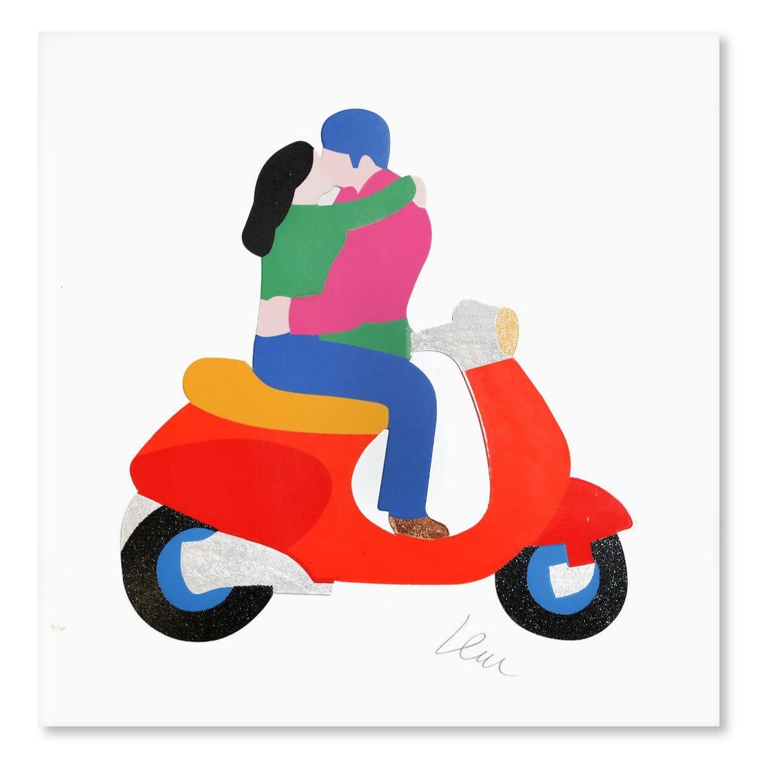 Marco Lodola- Silkscreen "Baci fugaci": Artist: Marco Lodola. Medium: Silkscreen. Title: Baci fugaci. Size: 20" x 20". Signature: Hand Signed and Numbered. Certificate of Authenticity: Is included. Reference#: 28022.