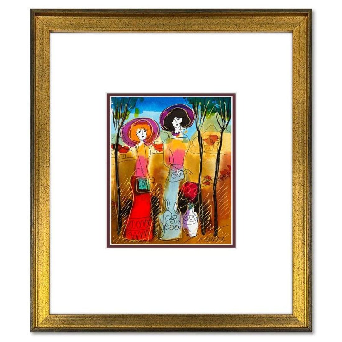 Moshe Leider, Framed Original Mixed Media Watercolor Painting, Hand Signed with Letter of: This is an original mixed media watercolor painting on paper by Moshe Leider. Hand signed by the artist, this piece comes custom framed and includes a Letter of Authenticity. Measures approximately 15