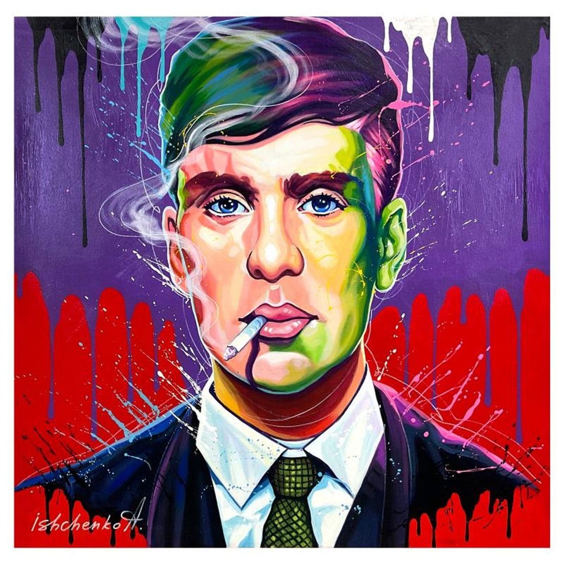 Alexander Ishchenko, "Peaky Blinders" Original Acrylic Painting on Canvas, Hand Signed with Letter: Peaky Blinders is an original acrylic painting on canvas by Alexander Ishchenko, hand signed by the artist. Includes Letter of Authenticity. Measures approx. 36" x 36" (image).