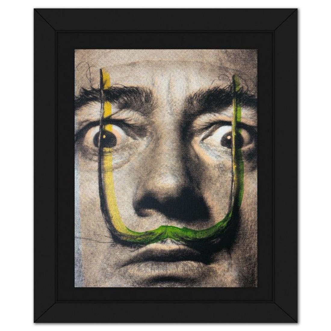 Steve Kaufman (1960-2010), "Dali's Mustache" Framed Hand Embellished Limited Edition Silscreen,: Dali's Mustache is a hand embellished limited edition silkscreen on canvas by Andy Warhol protege, Steve Kaufman (1960-2010), numbered RR 5/100 inverso and hand signed by the artist. This piece comes 