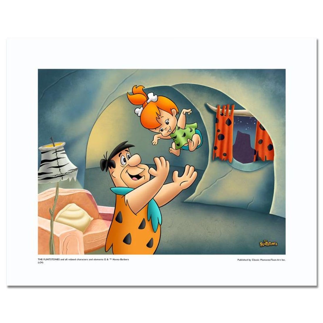 The Flintstones "Fred Tossing Pebbles" Numbered Limited Edition with Certificate of Authenticity.: Fred Tossing Pebbles is a licensed limited edition giclee on paper featuring classic Hanna-Barbera characters from The Flintstones. It comes numbered, with hologram seal, and a Certificate of Authenti
