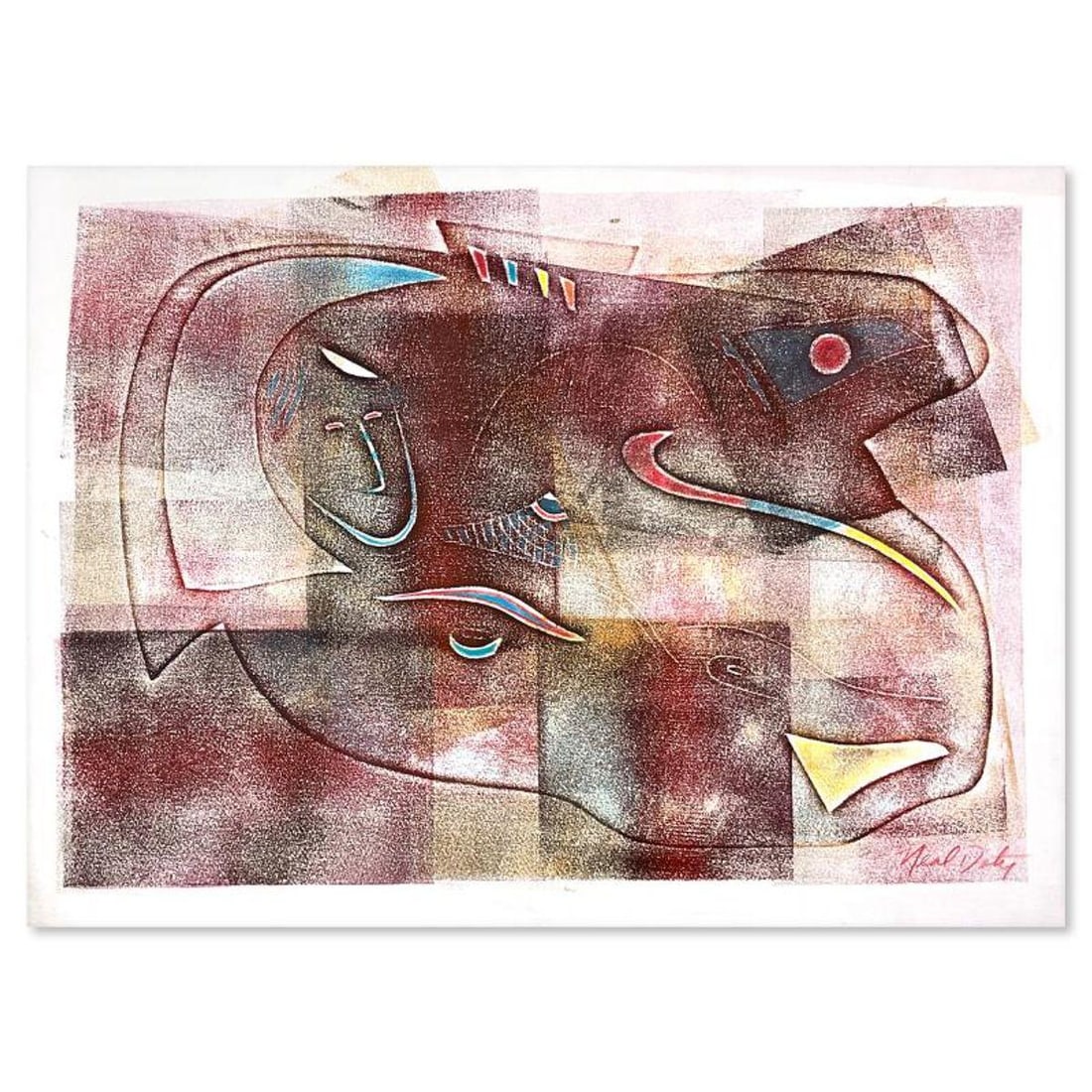 Neal Doty (1941-2016), "Maiden Voyage" One-of-a-Kind Mixed Media Linocut, Hand Signed with Letter of: Maiden Voyage is a one-of-a-kind mixed media linocut on paper by Neal Doty (1941-2016), hand signed by the artist. Includes Letter of Authenticity. Measures approx. 26" x 20" (border), 22" x 16"
