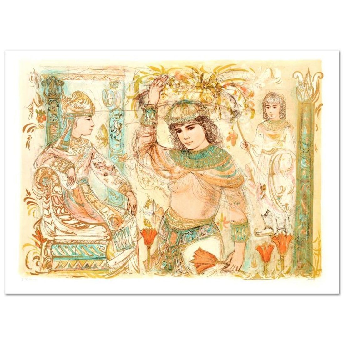Aida Limited Edition Lithograph (38" x 27") by Edna Hibel (1917-2014), Numbered and Hand Signed with: Aida is a limited edition lithograph on paper, numbered and hand signed by Edna Hibel (1917-2014). Includes Certificate of Authenticity! Measures approx. 42" x 30" (with border), 38" x 27" (image).