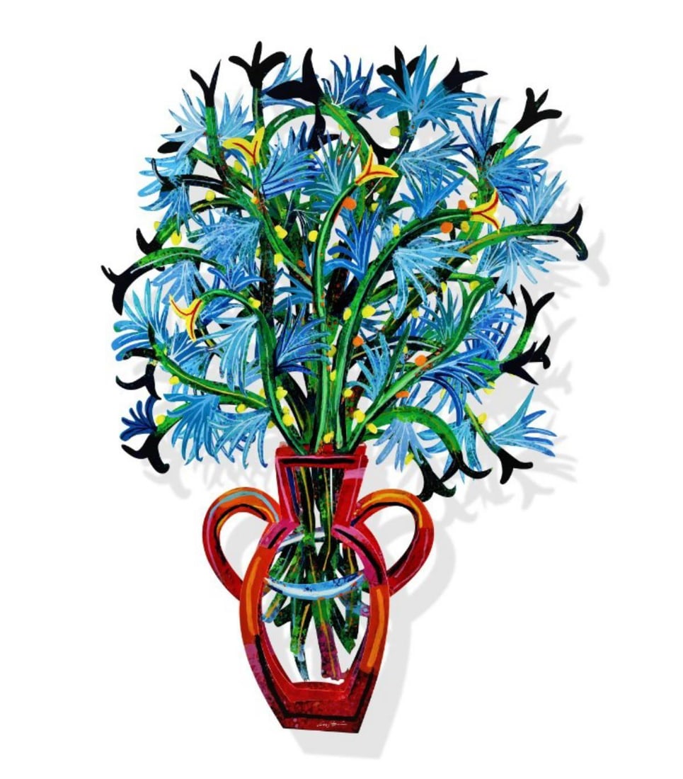 David Gerstein- Mixed Media Cutout Aluminum "BOUQUET-BARCELONA": Artist: David Gerstein. Medium: Mixed Media Cutout Aluminum. Title: BOUQUET-BARCELONA. Size: 28" x 39". Signature: Signed and numbered. Certificate of Authenticity: Is included. Additional: Edition - 